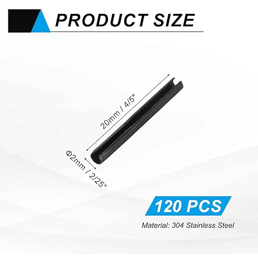 MECCANIXITY 120Pcs Slotted Split Roll Pins 2/25 Inch Dia. 4/5 Inch Length Steel - Image 2