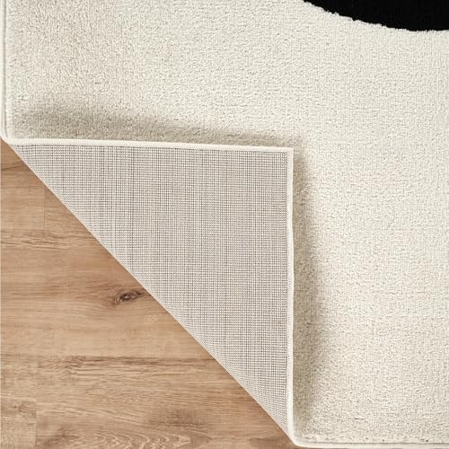 Abani Black and Cream Area Rug | White Abstract Swirl Wave Carpet | 8' x ...