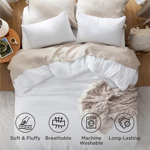Bedsure King Comforter Set Prewashed Soft Bedding Set 3Pcs White 104"x90...