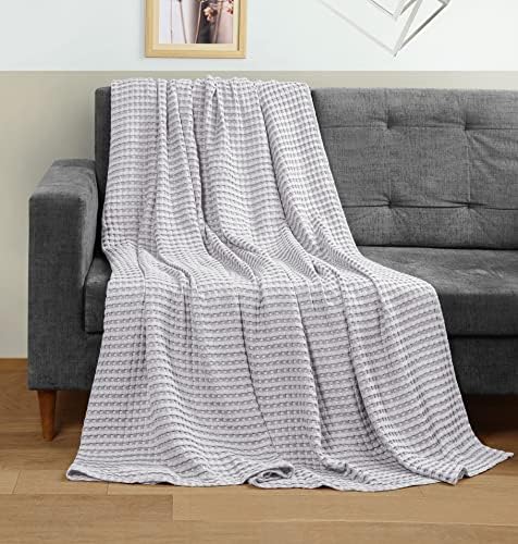 Utopia Bedding 100% Cotton Waffle Blanket Queen Size Silver, 90x90 Inch