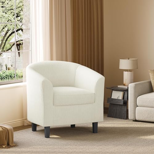 Yaheetech Accent Chairs, Corduroy Barrel Armchairs, Beige