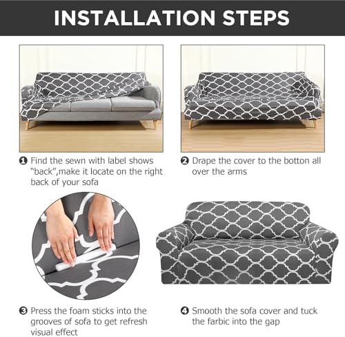 Peryiter 3 Pcs Dark Gray Couch and Loveseat Sofa Covers,3 Size | Slipcovers f...