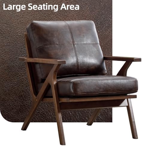 INZOY Mid-Century Modern Accent Chair with Wood Frame, PU Leather Living Room...