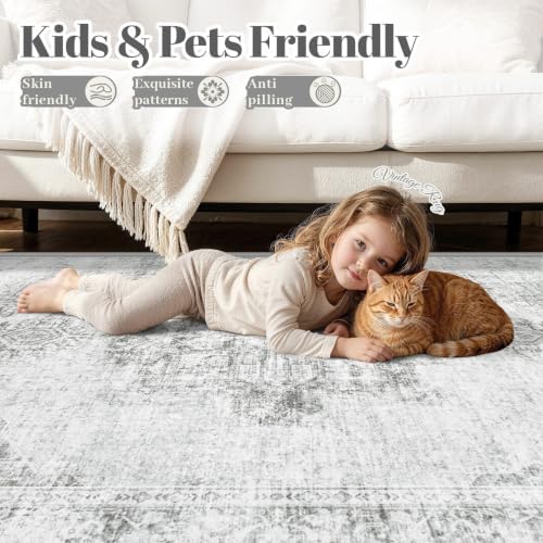 Gent drizz 8x10 Area Rugs for Living Room, Gray Washable Rugs Vintage