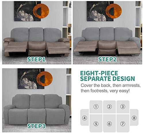 YEMYHOM 8 Pieces Stretch Recliner Sofa Cover Latest Jacquard Reclining Couch ...