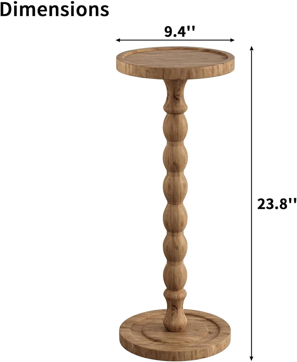 Small Side Table, Rubberwood‌ Drink Table for Small Spaces, Solid Wood Pedest...