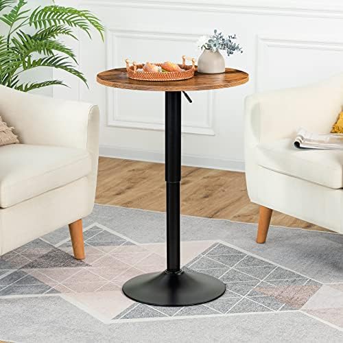 HOOBRO Bar Table, Height-Adjustable Round Pub Table 27-35.4 Inches with Sturd...