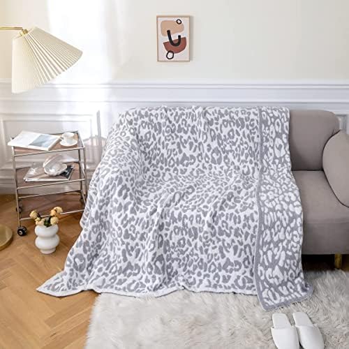 MH MYLUNE HOME Ultra Soft Leopard Throw Blanket Plush, Gray, 50"x60"