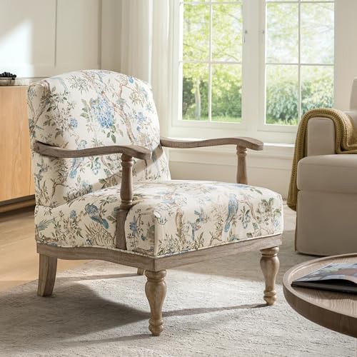 HULALA HOME Floral Accent Chair with Solid Wood Frame, Bird
