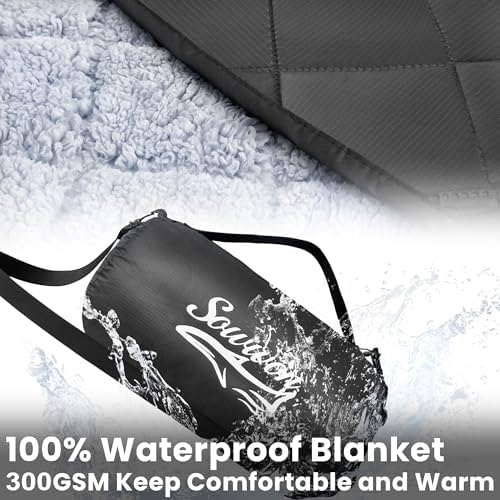 Waterproof Outdoor Blanket 82"x55" Large Sherpa Fleece 300GSM Black