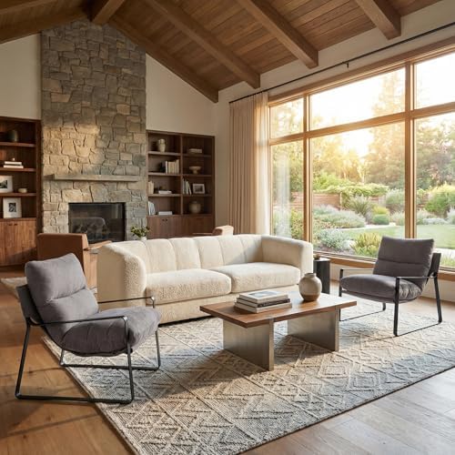 LukeAlon Modern Linen Accent Armchair, Grey