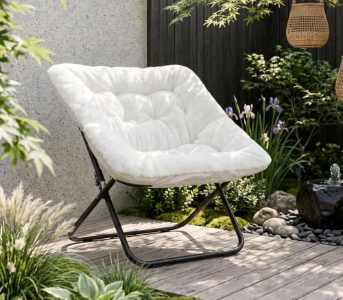 Comfy Saucer Chair Folding Reading Lounge Chair Living Room Chairs, White