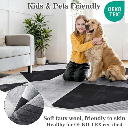 Yinhua Modern Geometric Area Rugs 5x7 Grey Black Rugs for Living Room Washabl...