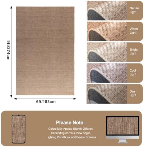 6×9 Easy Jute Rug Washable Rugs Low Pile Outdoor Indoor Farmhouse Neutral Non...