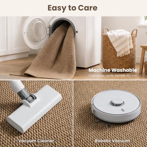 Washable Easy Jute Rug 5x7, Non Slip, Indoor Outdoor Natural Color Fiber Area...