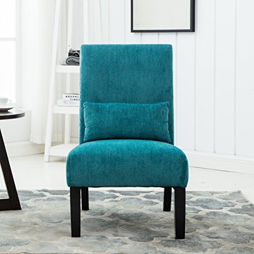 Roundhill Furniture Pisano Teal Blue Fabric Armless Contemporary Accent Chair...