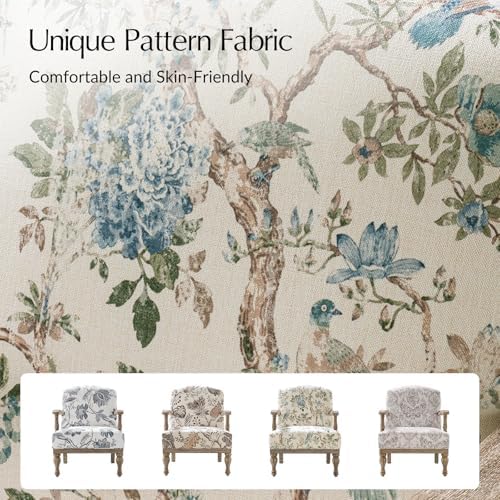 HULALA HOME Floral Accent Chair with Solid Wood Frame, Bird