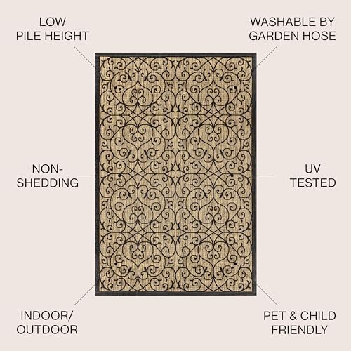 JONATHAN Y Vintage Filigree Indoor Outdoor Area Rug 8X10 Black/Khaki, Madrid ...