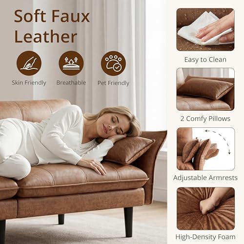 Faux Leather Futon Sofa Bed, Convertible Sleeper Sofa Couch