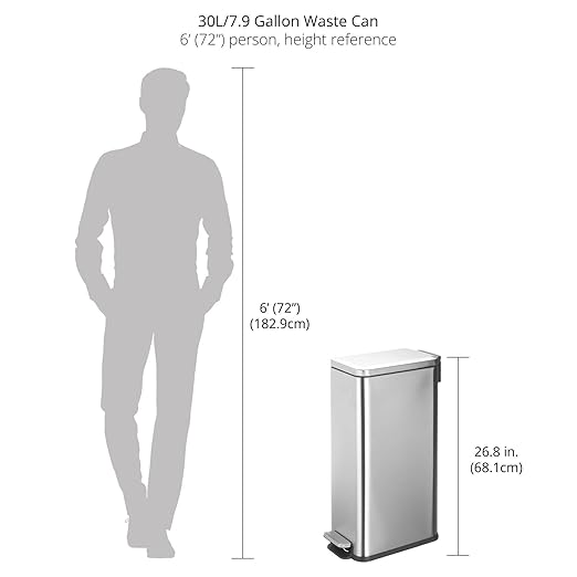 mDesign Slim Metal Rectangle 7.9 Gallon Trash Can