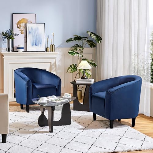 Yaheetech Small 25.5in Wide Velvet Barrel Accent Chair Bedroom, Navy Blue