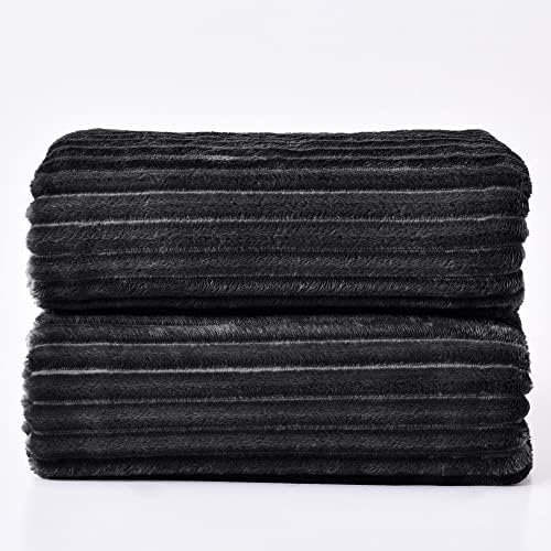 BEDELITE 3D Ribbed Jacquard Black King Size Blankets for Bed, 108x90 Inch