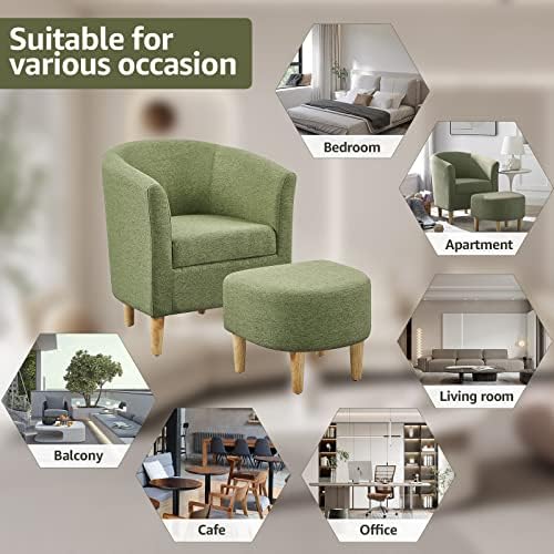 DAZONE Mid Century Modern Accent Chair with Ottoman Barrel Armchair Green