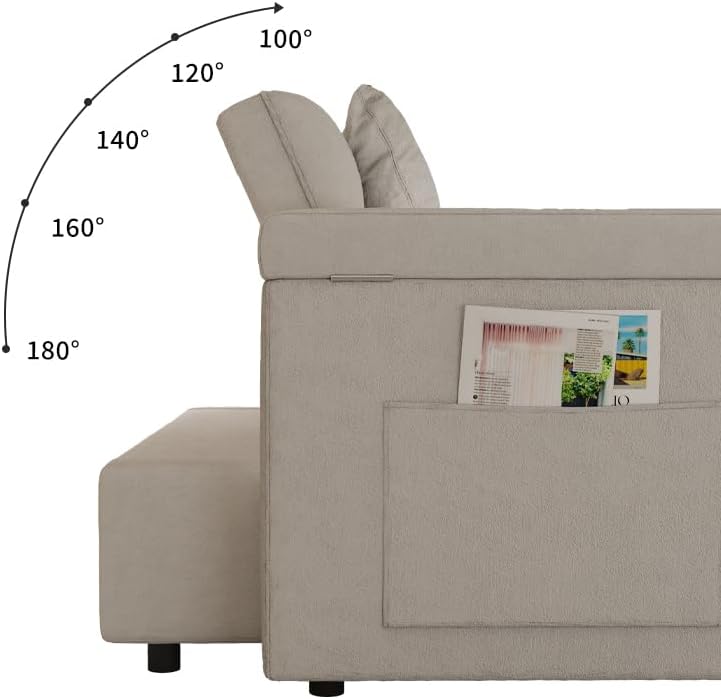 65" Futon Sofa Bed with USB Charging Ports, Adjustable Backrest