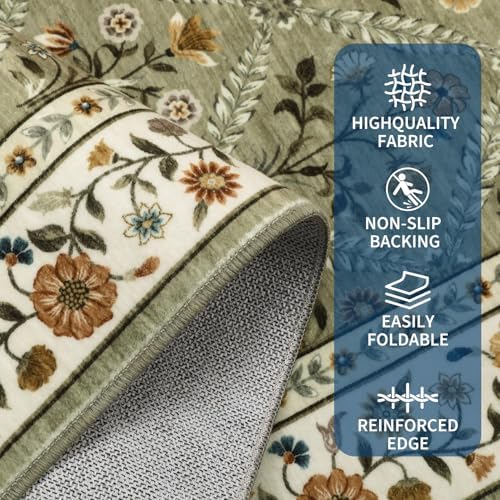GarveeHome Grey Floral Rug 4x6 Rug Machine Washable Area Rug for Living Room ...