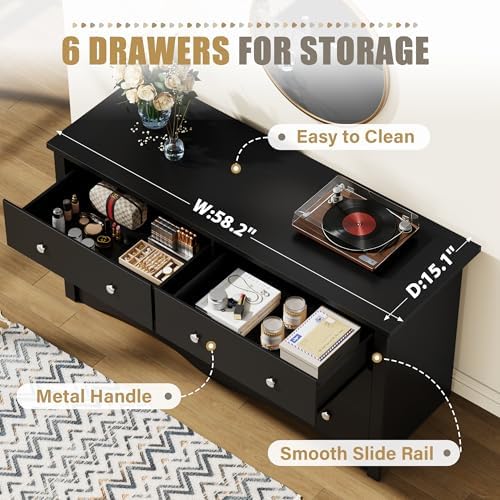 YESHOMY Black 6 Dresser for Bedroom