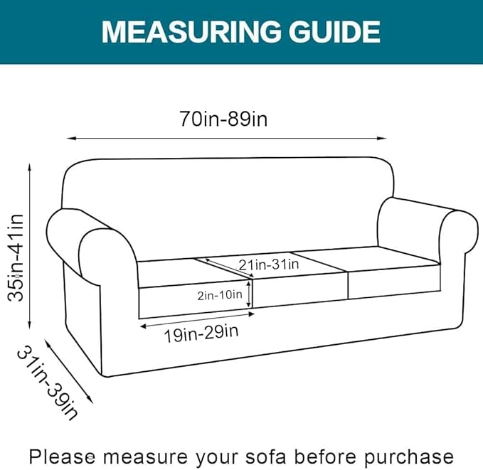 Turquoize 4 Piece Sofa Covers for 3 Cushion Couch Sofa Slipcover Soft Couch - Image 2