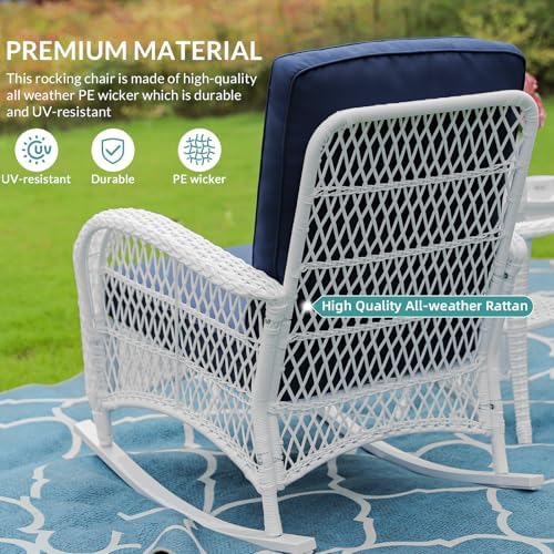 MEETWARM Outdoor Wicker Rocking Chair, Rattan Patio Rocker Chairs with Cushio...