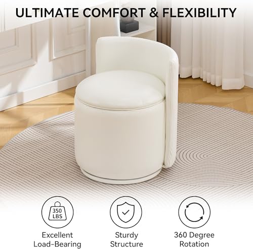 WUTUTUEE Faux Leather Vanity Chair with Storage, 360° Swivel Makeup Chair wit...