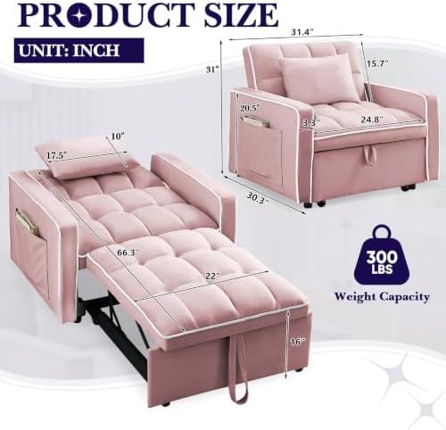Antetek Convertible Sleeper Chair Bed, 3 in 1 Modern Velvet Pull Out Sofa Bed...