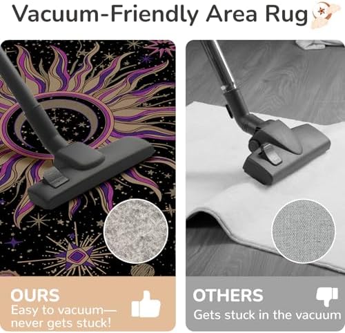 Vacuum-Friendly, 5x7 Washable Area Rug, Black Purple Beige