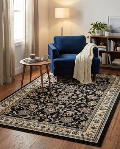 Rugs.com - Yasmin Rug – 6' 1 x 9' Black Traditional Rug – Easy-Clean ...