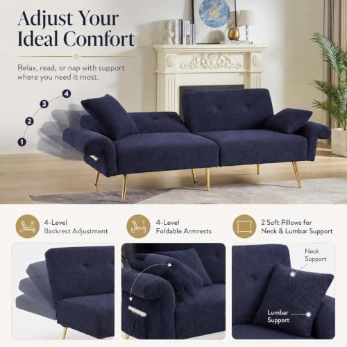 Majnesvon 71" Convertible Folding Sleeper Sofa Couch,Modern Velvet Loves...