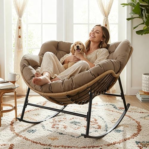 BULEXYARD Outdoor Papasan Rocking Chair, Oversized Egg Patio Lounge Chair