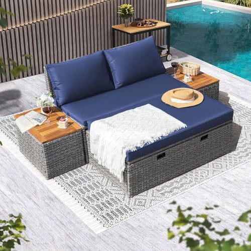 Devoko Patio Day Bed Outdoor Daybed Set,Rattan Lounge Bed