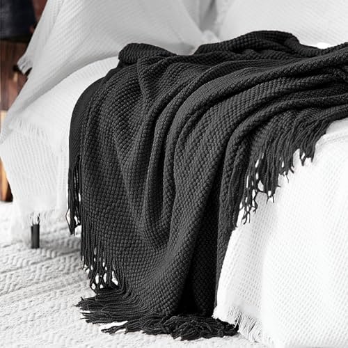 LOMAO Knitted Throw Blanket with Tassels Bubble Textured Lightweight Throws f...