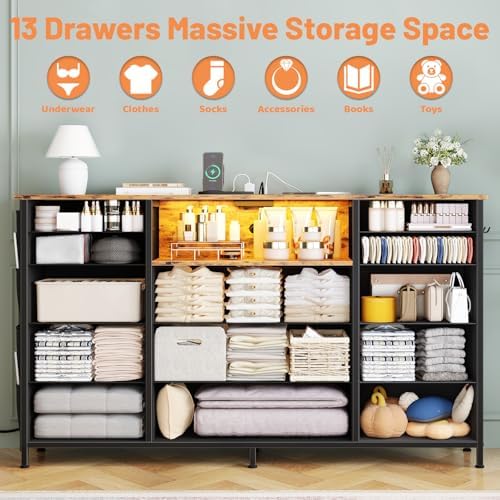 HCHQHS Dresser for Bedroom with 13 Drawers, 47 Inch Fabric Dresser