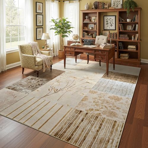 DweIke Floral Rugs for Living Room, 5x7 Washable Area Rug for Dining Room Far...