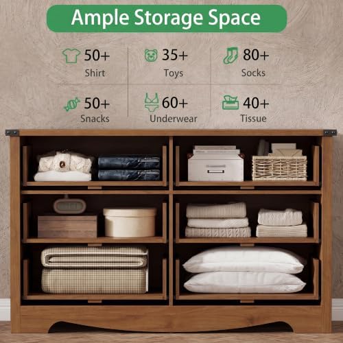 Xixini Dresser for Bedroom with 6 Drawers, 54" Wide Wood Chest of Drawer...