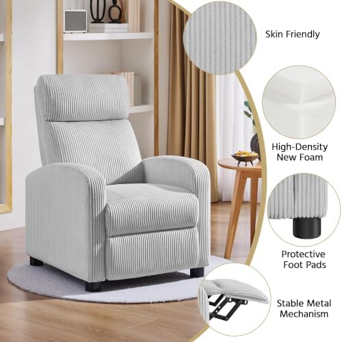 Yaheetech Recliner Chair with 3 Adjustable Angles Armchair Light Gray