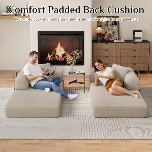 DAMAIFROM Convertible Sleeper Sofa Bed Floor Boneless Couch, Light Brown