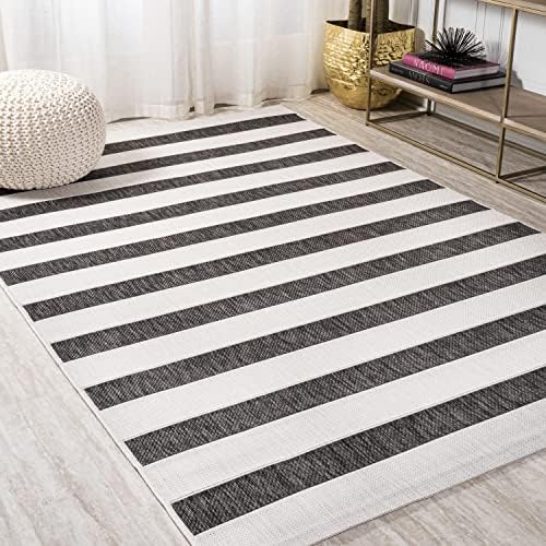 JONATHAN Y Wide Stripe Indoor Outdoor Area Rug 8X10 Black/Cream, Aveiro for B...