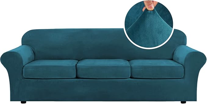 H.VERSAILTEX Velvet 4 Piece High Stretch Sofa Slipcover Cover Furniture by HVERSAILTEX