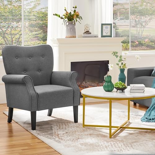 Yaheetech High Back Accent Chair with Rolled Arms for Bedroom, Dark Gray