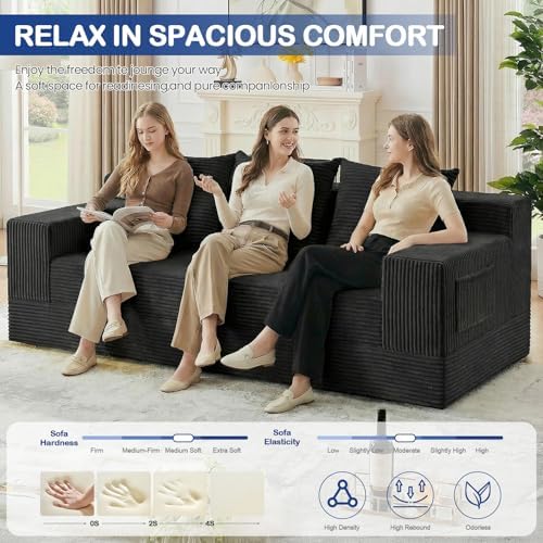 2 in 1 Convertible Boneless Couch Bed, Corduroy futon Sofa Bed, Compression F...