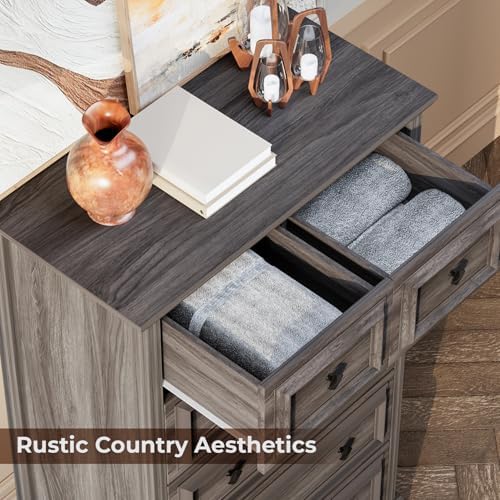 VVFLU Grey Dresser, 48" Tall Dresser with Natural Texture & Metal Ha...